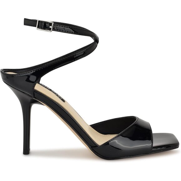 Nine West Women Black Patent Faux Leather Open Squared Toe Heels Sandal - Picture 6 of 6